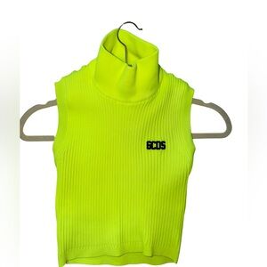 Neon Green Ribbed Turtleneck Tank Top